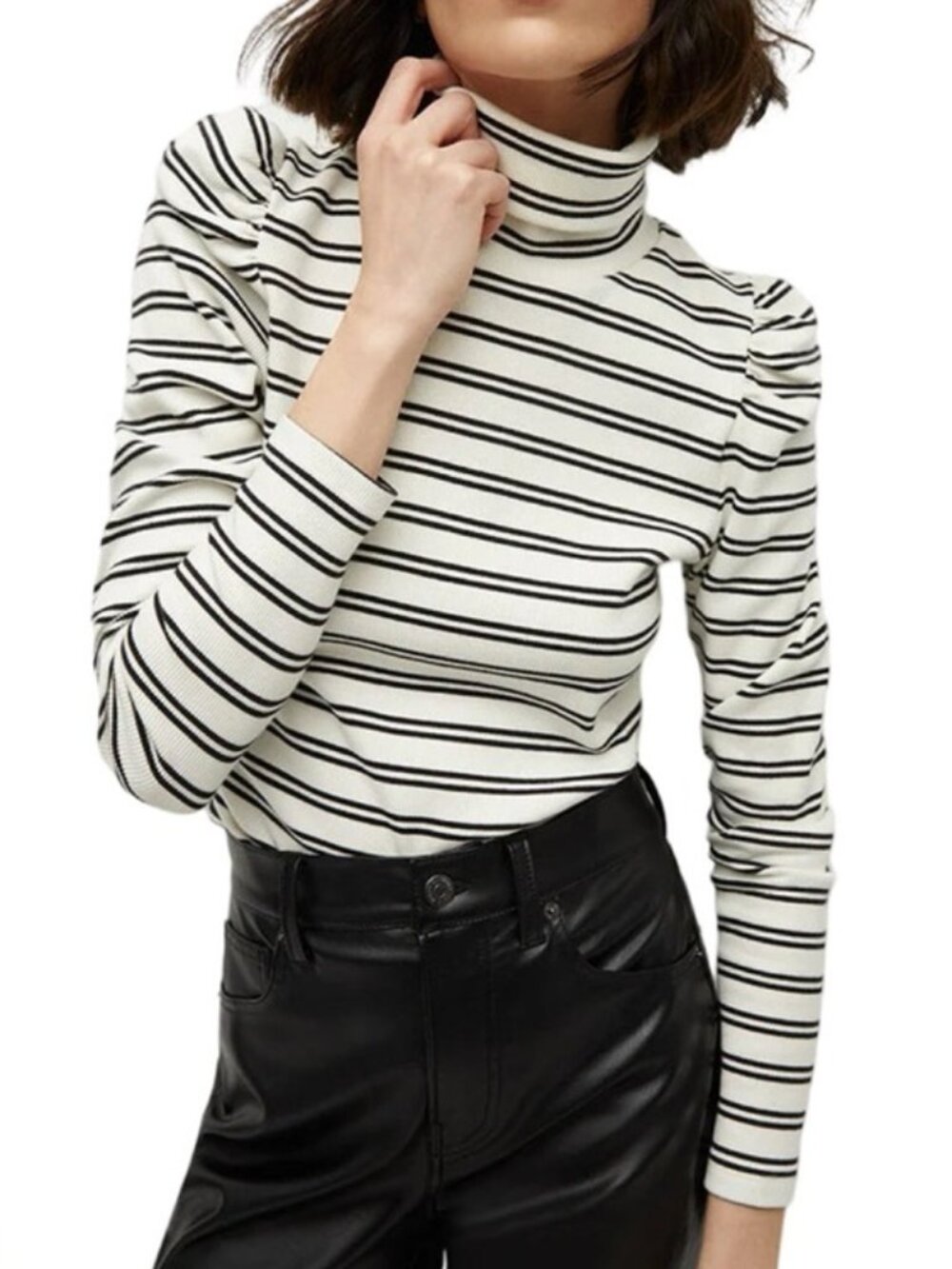 Veronica Beard Cedar Turtleneck - Black & White Stripe